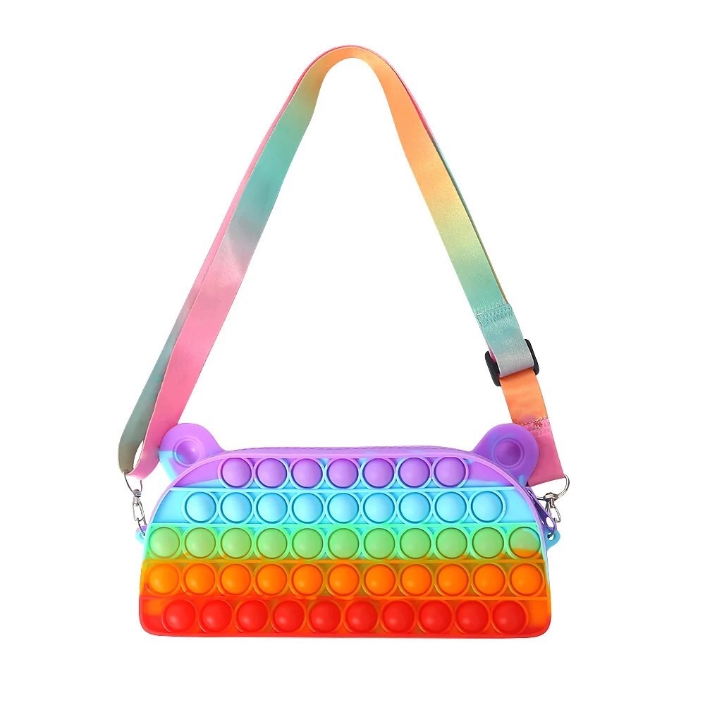 Kid’s Silicone Pop It Fidget Push Bubble Stress Relief Rainbow Purse